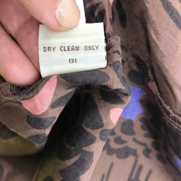 Harkham Brown & Pink 100% Silk Flutter Bell Sleeve Button Down Dress - Picture 7 of 7